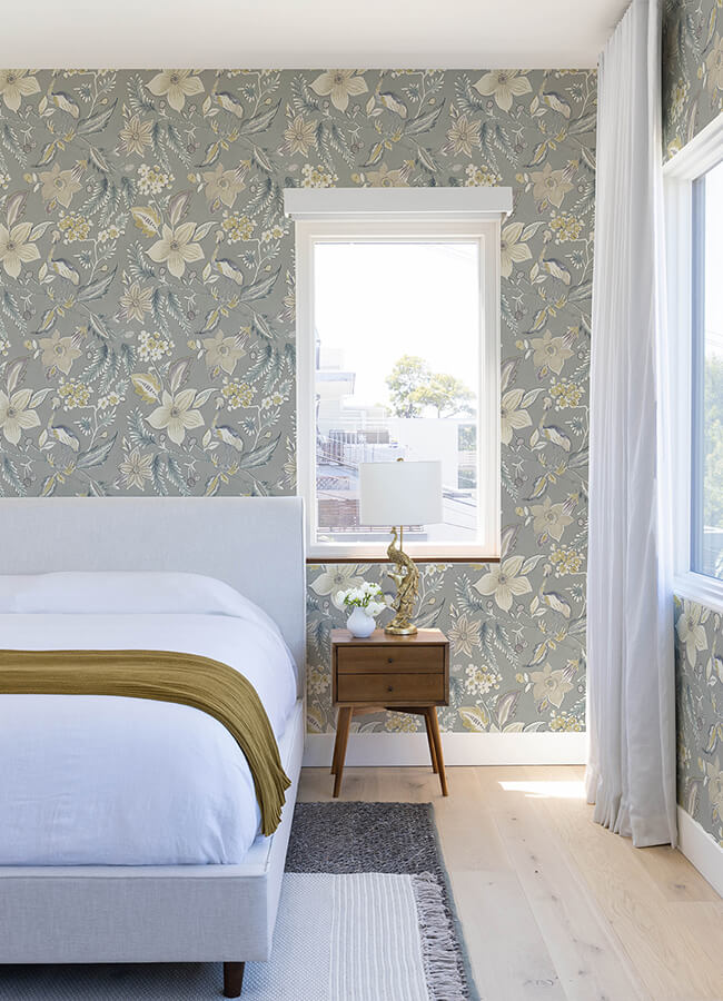 crestwood-grey-crowned-crane-wallpaper-york-wallcoverings-4034-26793 - York Wallcoverings Wallpaper