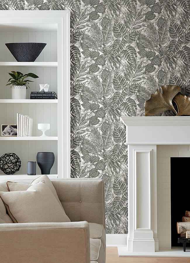 brentwood-black-palm-leaves-wallpaper-york-wallcoverings-4034-72115 - York Wallcoverings Wallpaper
