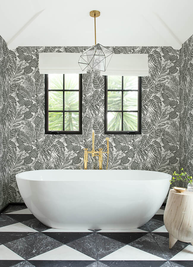 brentwood-black-palm-leaves-wallpaper-york-wallcoverings-4034-72115 - York Wallcoverings Wallpaper