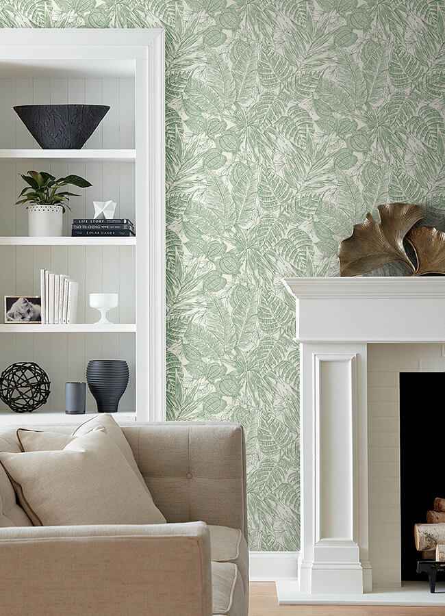 brentwood-green-palm-leaves-wallpaper-york-wallcoverings-4034-72116 - York Wallcoverings Wallpaper
