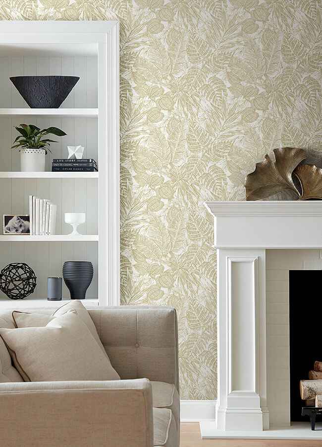 brentwood-yellow-palm-leaves-wallpaper-york-wallcoverings-4034-72117 - York Wallcoverings Wallpaper