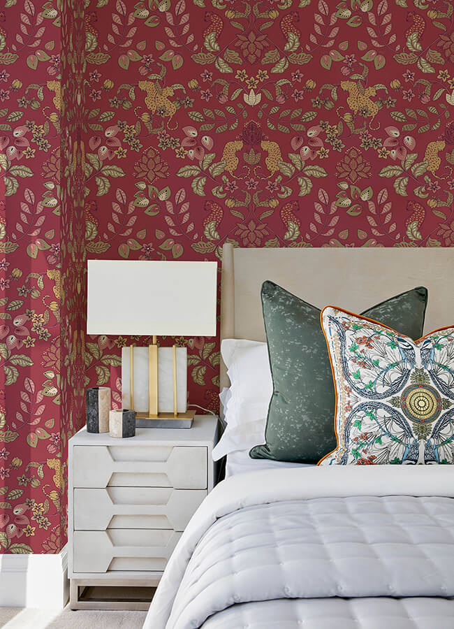 getty-raspberry-jungle-damask-wallpaper-york-wallcoverings-4034-72130 - York Wallcoverings Wallpaper