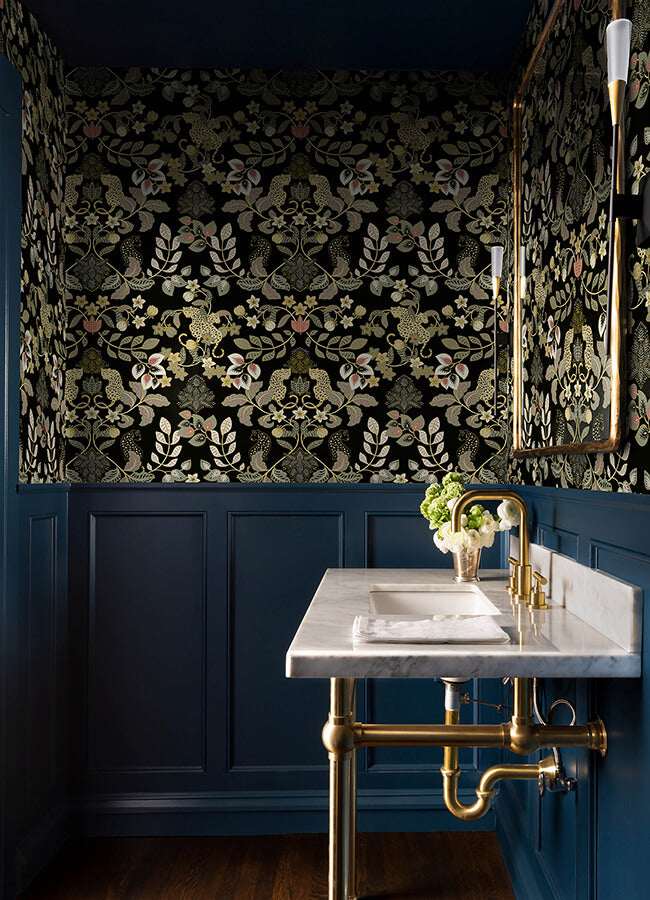 getty-black-jungle-damask-wallpaper-york-wallcoverings-4034-72131 - York Wallcoverings Wallpaper