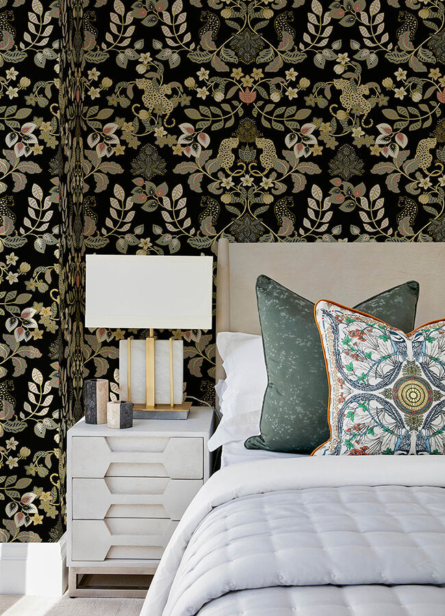 getty-black-jungle-damask-wallpaper-york-wallcoverings-4034-72131 - York Wallcoverings Wallpaper
