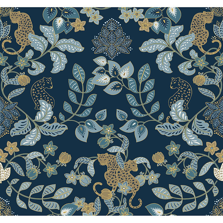 getty-navy-jungle-damask-wallpaper-york-wallcoverings-4034-72133 - York Wallcoverings Wallpaper