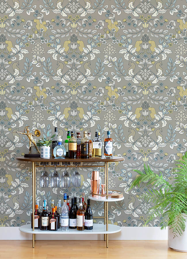 getty-grey-jungle-damask-wallpaper-york-wallcoverings-4034-72134 - York Wallcoverings Wallpaper