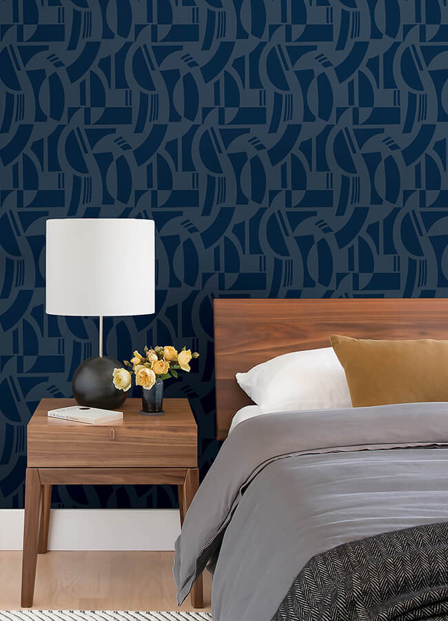 carter-indigo-geometric-flock-wallpaper-york-wallcoverings-4034-87381 - York Wallcoverings Wallpaper