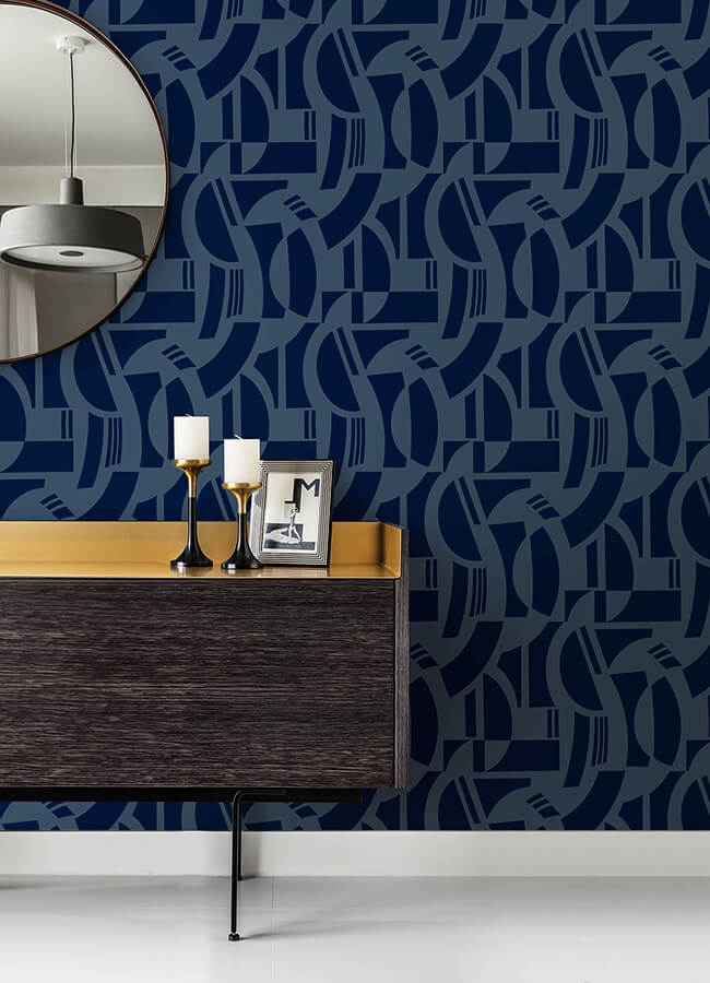 carter-indigo-geometric-flock-wallpaper-york-wallcoverings-4034-87381 - York Wallcoverings Wallpaper