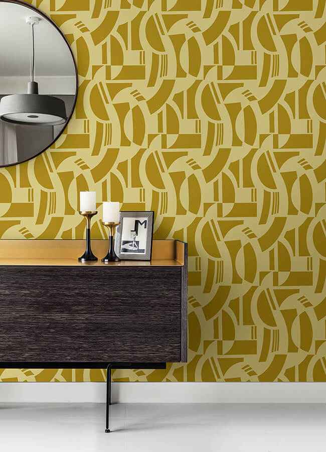 carter-gold-geometric-flock-wallpaper-york-wallcoverings-4034-87382 - York Wallcoverings Wallpaper