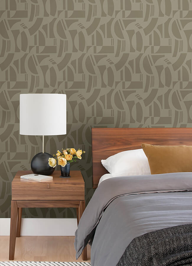 carter-light-brown-geometric-flock-wallpaper-york-wallcoverings-4034-87383 - York Wallcoverings Wallpaper