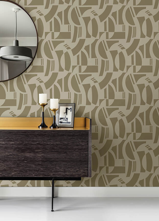 carter-light-brown-geometric-flock-wallpaper-york-wallcoverings-4034-87383 - York Wallcoverings Wallpaper
