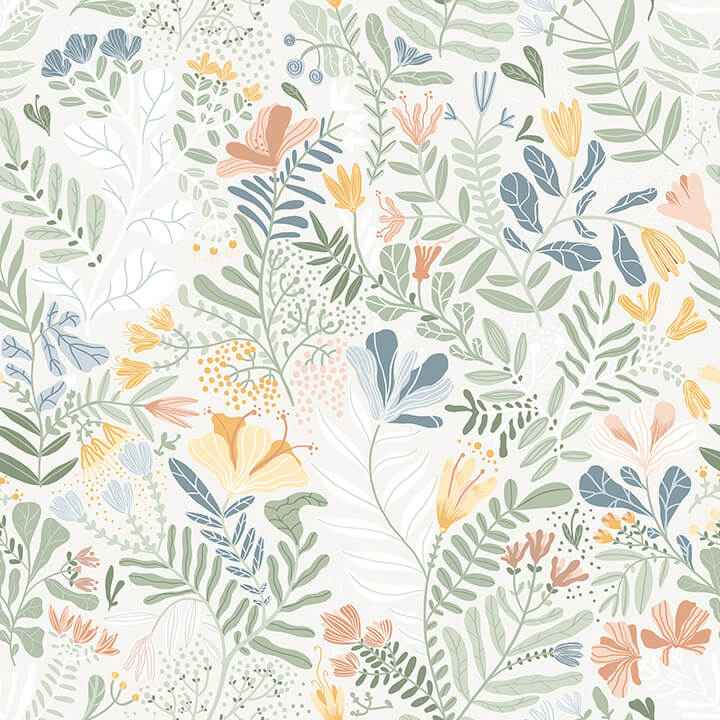 Brittsommar Seafoam Woodland Floral Wallpaper - York Wallcoverings - 4143-22005