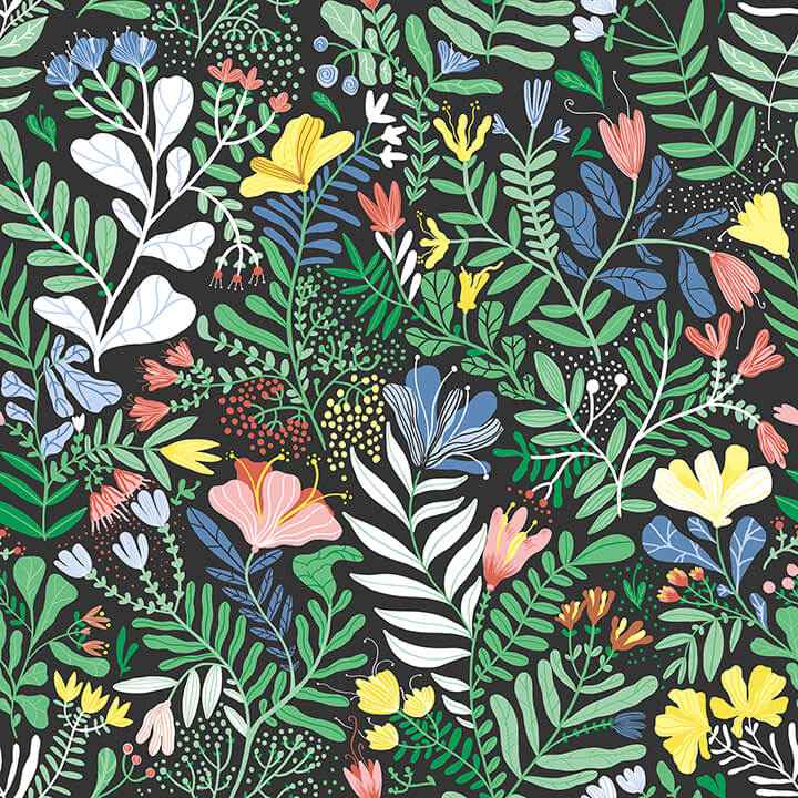 Brittsommar Black Woodland Floral Wallpaper - York Wallcoverings - 4143-22006 - York Wallcoverings Wallpaper