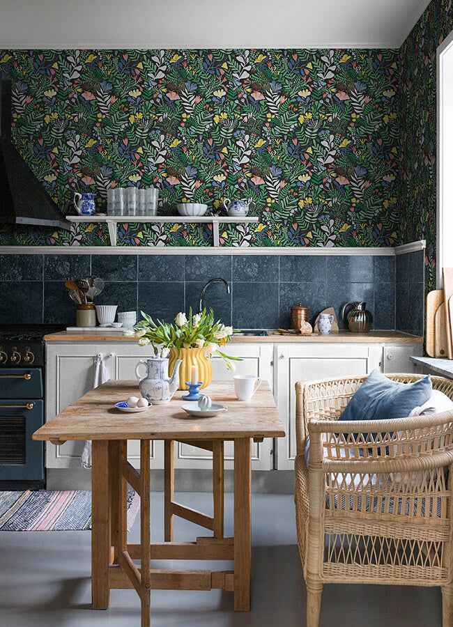 Brittsommar Black Woodland Floral Wallpaper - York Wallcoverings - 4143-22006 - York Wallcoverings Wallpaper