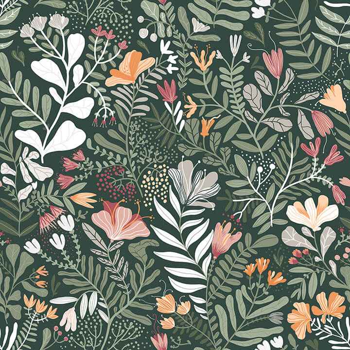 Brittsommar Evergreen Woodland Floral Wallpaper - York Wallcoverings - 4143-22009 - York Wallcoverings Wallpaper