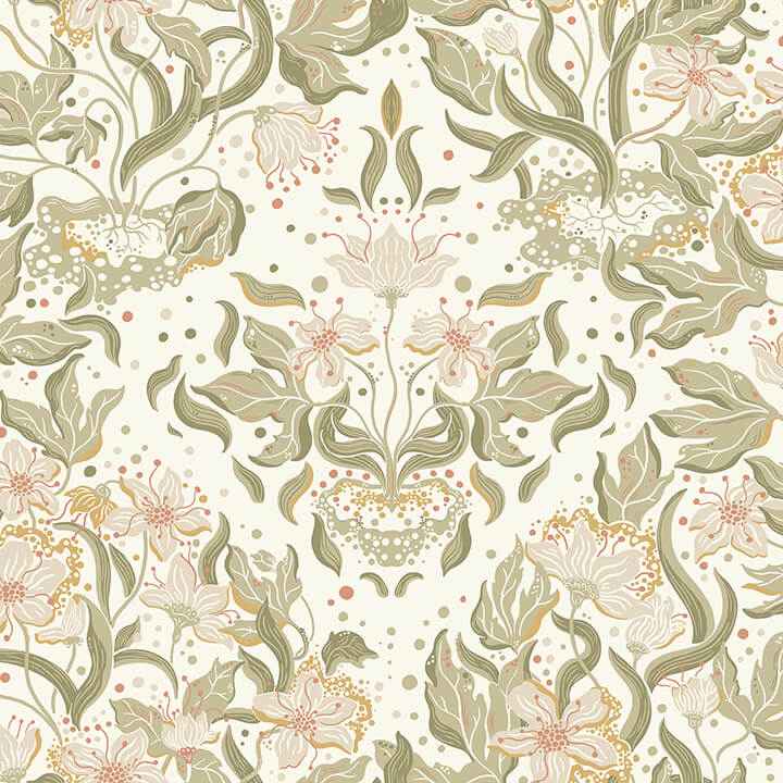 Lisa Olive Floral Damask Wallpaper - York Wallcoverings - 4143-22017