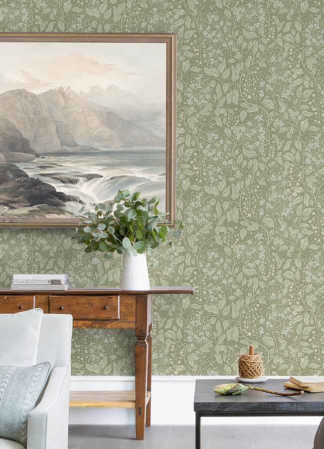 Turi Moss Twining Vines Wallpaper - York Wallcoverings - 4143-22024 - York Wallcoverings Wallpaper