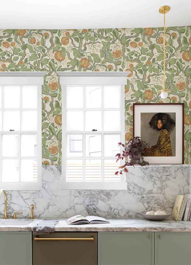 Kort Green Fruit and Floral Wallpaper - York Wallcoverings - 4143-22026 - York Wallcoverings Wallpaper