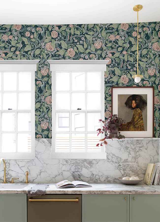 Kort Dark Blue Fruit and Floral Wallpaper - York Wallcoverings - 4143-22028 - York Wallcoverings Wallpaper
