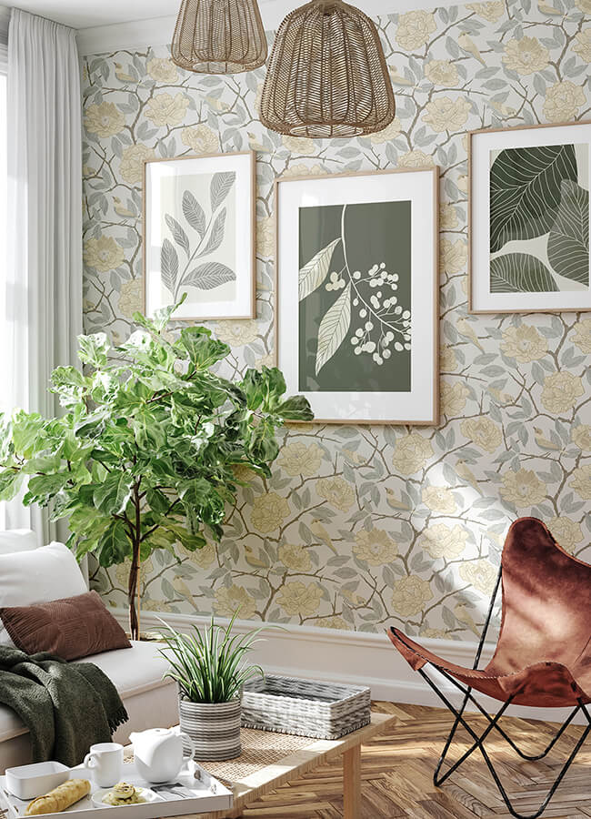 bernadina-light-yellow-rosebush-wallpaper-york-wallcoverings-4143-34022 - York Wallcoverings Wallpaper