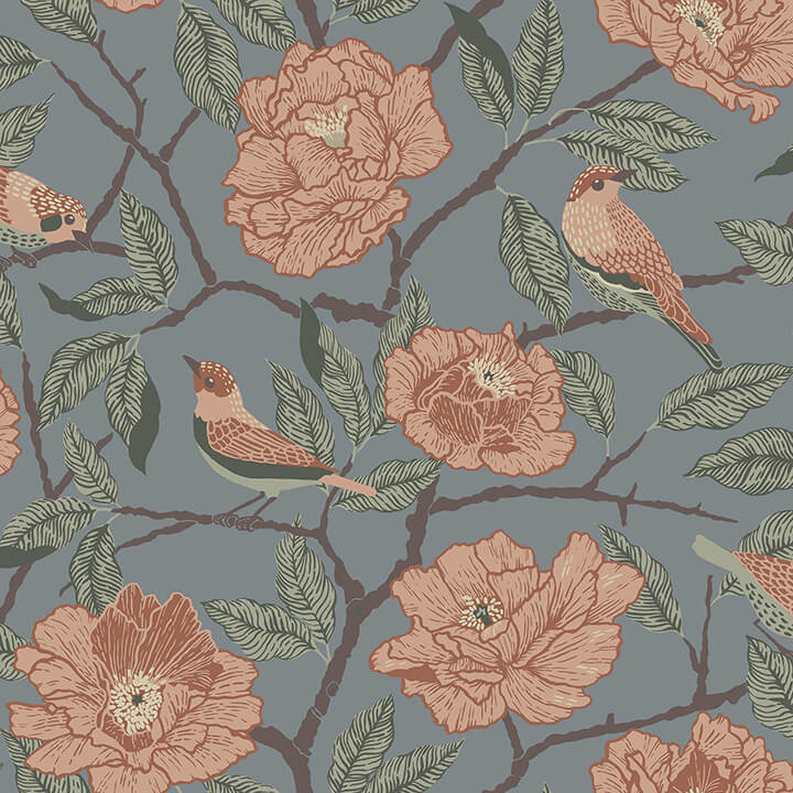 bernadina-blue-rosebush-wallpaper-york-wallcoverings-4143-34025 - York Wallcoverings Wallpaper