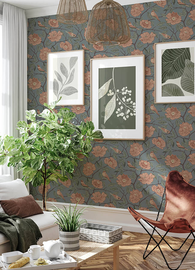 bernadina-blue-rosebush-wallpaper-york-wallcoverings-4143-34025 - York Wallcoverings Wallpaper
