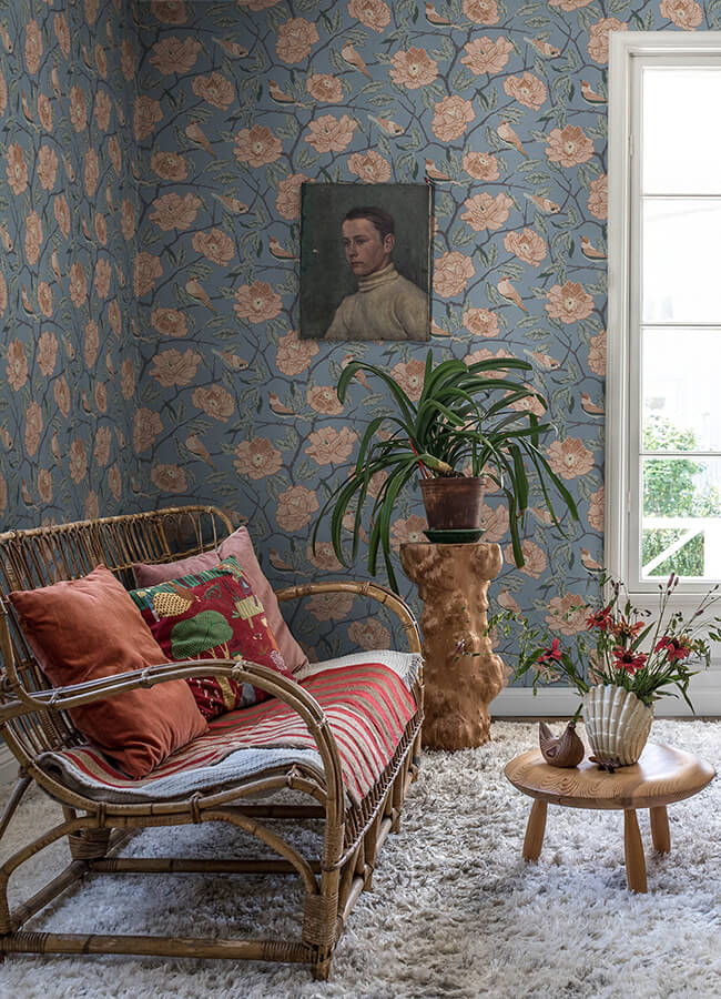 bernadina-blue-rosebush-wallpaper-york-wallcoverings-4143-34025 - York Wallcoverings Wallpaper