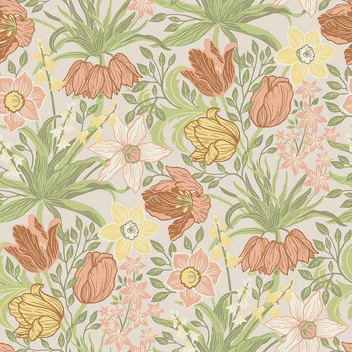 Cecilia Chartreuse Tulip and Daffodil Wallpaper - York Wallcoverings - 4143-34028