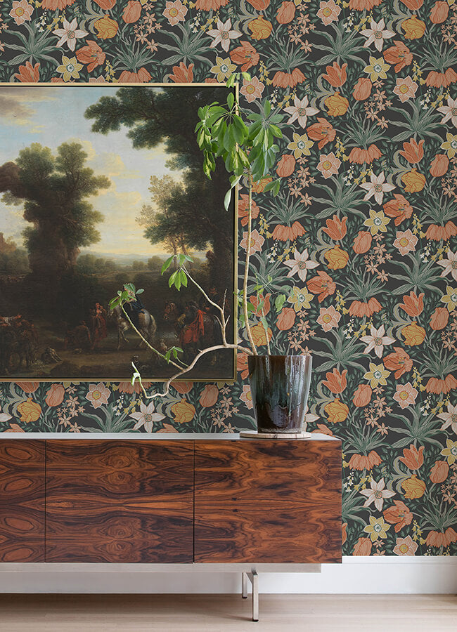 cecilia-black-tulip-and-daffodil-wallpaper-york-wallcoverings-4143-34031 - York Wallcoverings Wallpaper