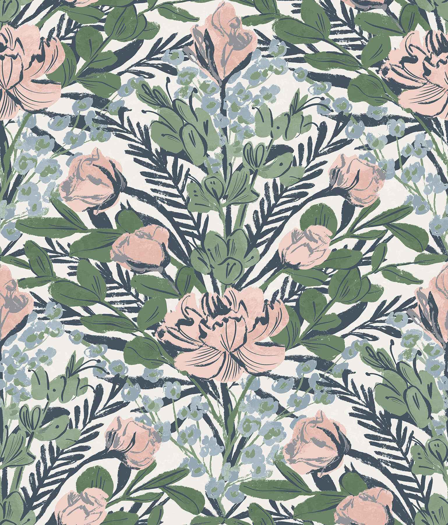 Soft Multi Moody June Blooms Peel and Stick Wallpaper - York Wallcoverings - BDS6078 - York Wallcoverings Wallpaper