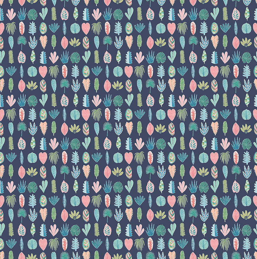 leaf-boogie-denim-tropical-mix-wallpaper-york-wallcoverings-ghs50102w - York Wallcoverings Wallpaper