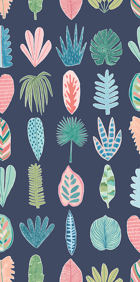 leaf-boogie-denim-tropical-mix-wallpaper-york-wallcoverings-ghs50102w - York Wallcoverings Wallpaper