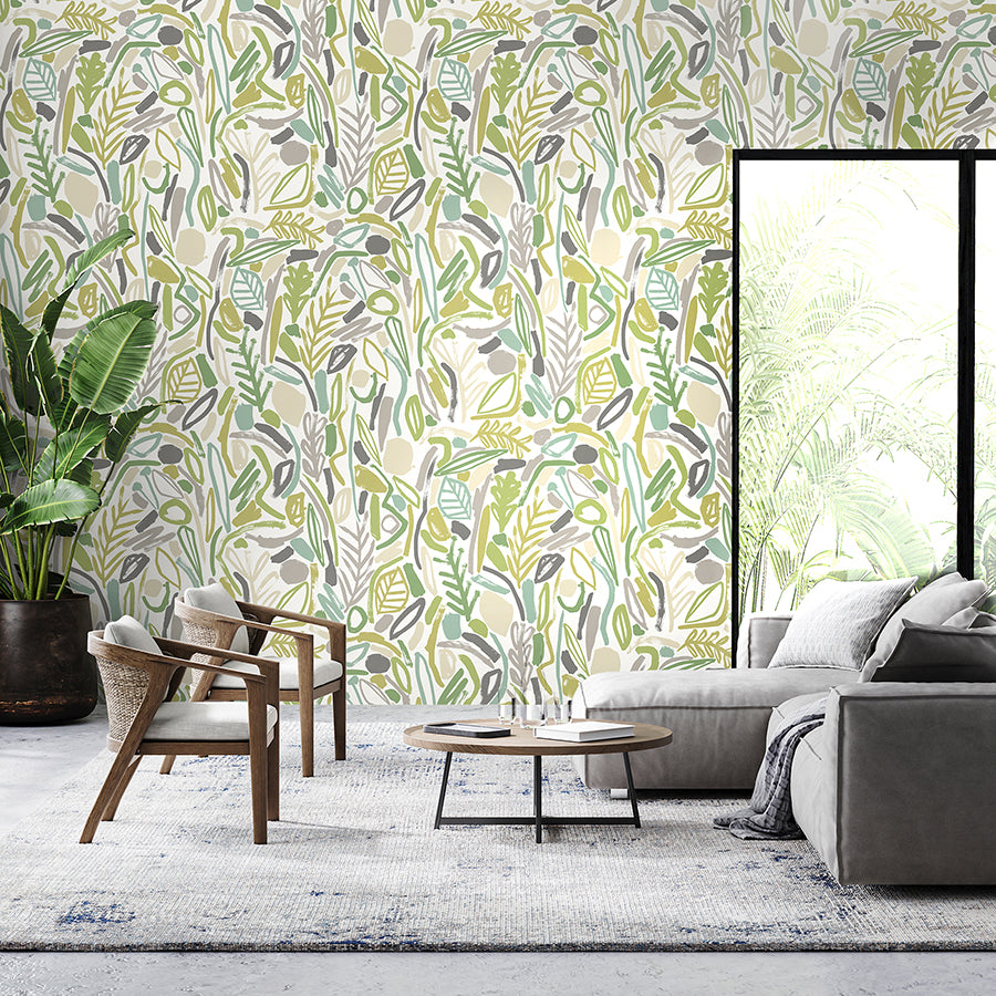 verdure-lime-painted-botanical-wallpaper-york-wallcoverings-ghs50146w - York Wallcoverings Wallpaper