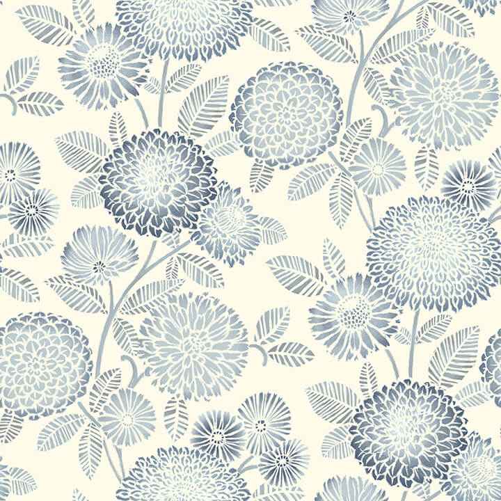 Zalipie Blue Floral Trail Wallpaper - York Wallcoverings - 3125-72328