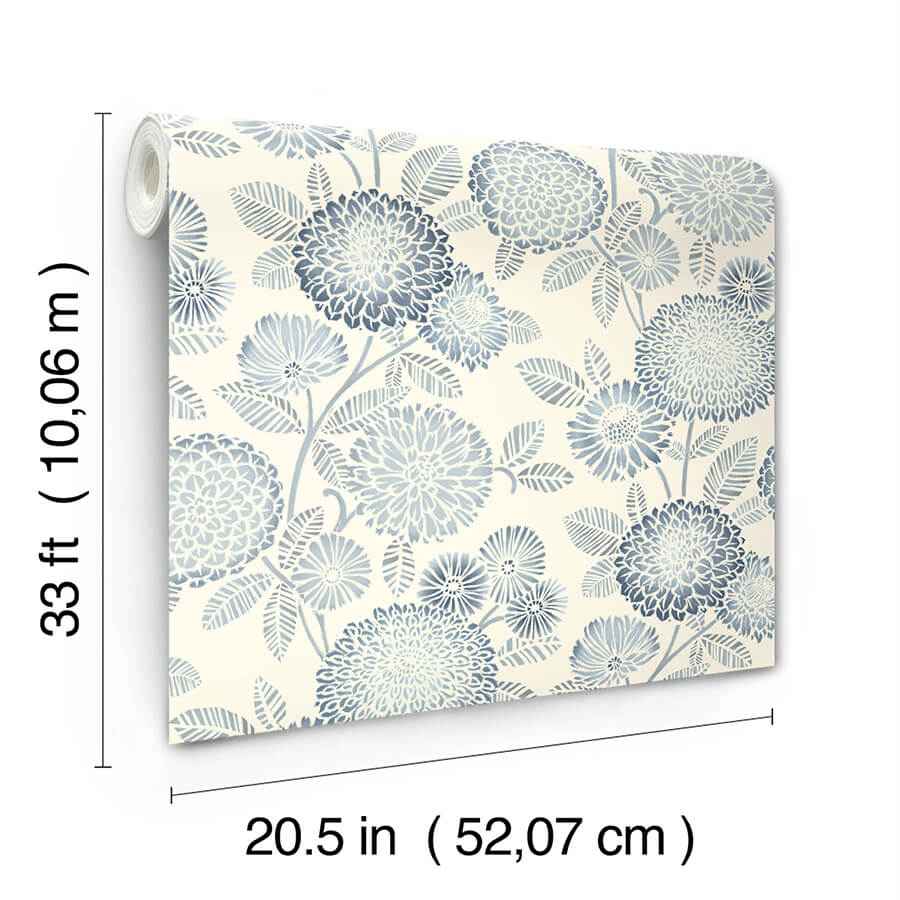 Zalipie Blue Floral Trail Wallpaper - York Wallcoverings - 3125-72328 - York Wallcoverings Wallpaper