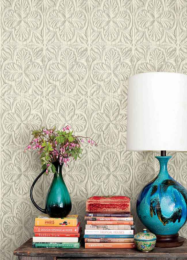 Karachi White Wooden Damask Wallpaper - York Wallcoverings - 3125-72334 - York Wallcoverings Wallpaper