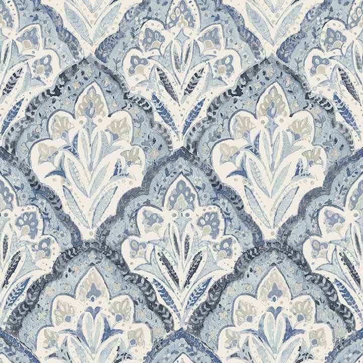 Mimir Blue Quilted Damask Wallpaper - York Wallcoverings - 3125-72337