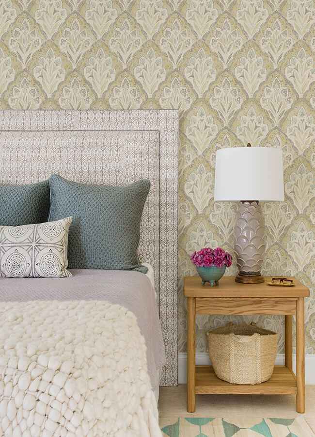 Mimir Mustard Quilted Damask Wallpaper - York Wallcoverings - 3125-72338 - York Wallcoverings Wallpaper
