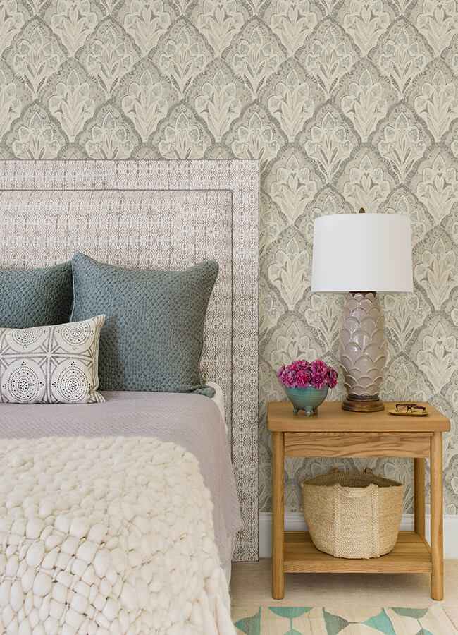 Mimir Grey Quilted Damask Wallpaper - York Wallcoverings - 3125-72340 - York Wallcoverings Wallpaper