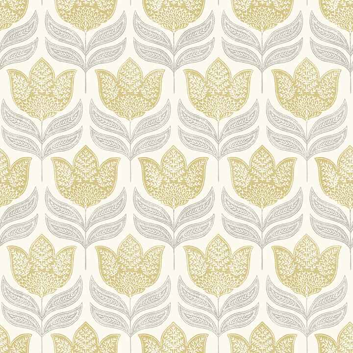 Cathal Mustard Tulip Block Print Wallpaper - York Wallcoverings - 3125-72342 - York Wallcoverings Wallpaper