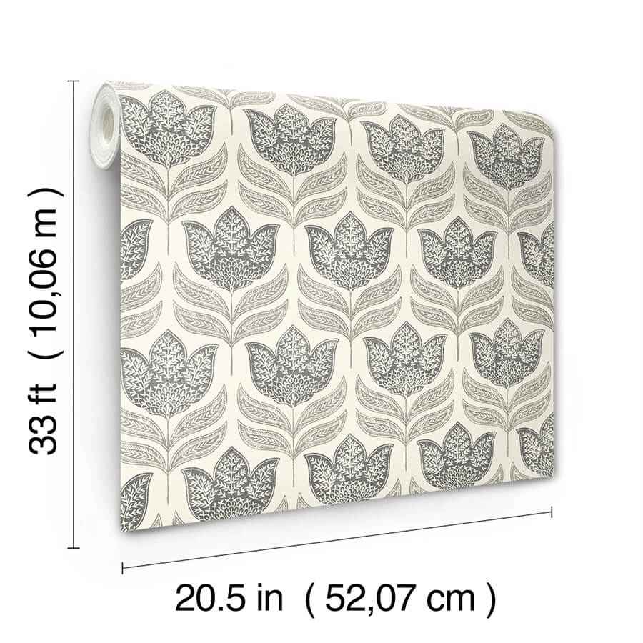 Cathal Charcoal Tulip Block Print Wallpaper - York Wallcoverings - 3125-72343 - York Wallcoverings Wallpaper
