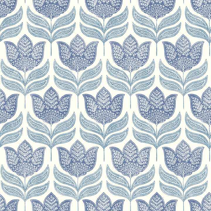 Cathal Blue Tulip Block Print Wallpaper - York Wallcoverings - 3125-72345