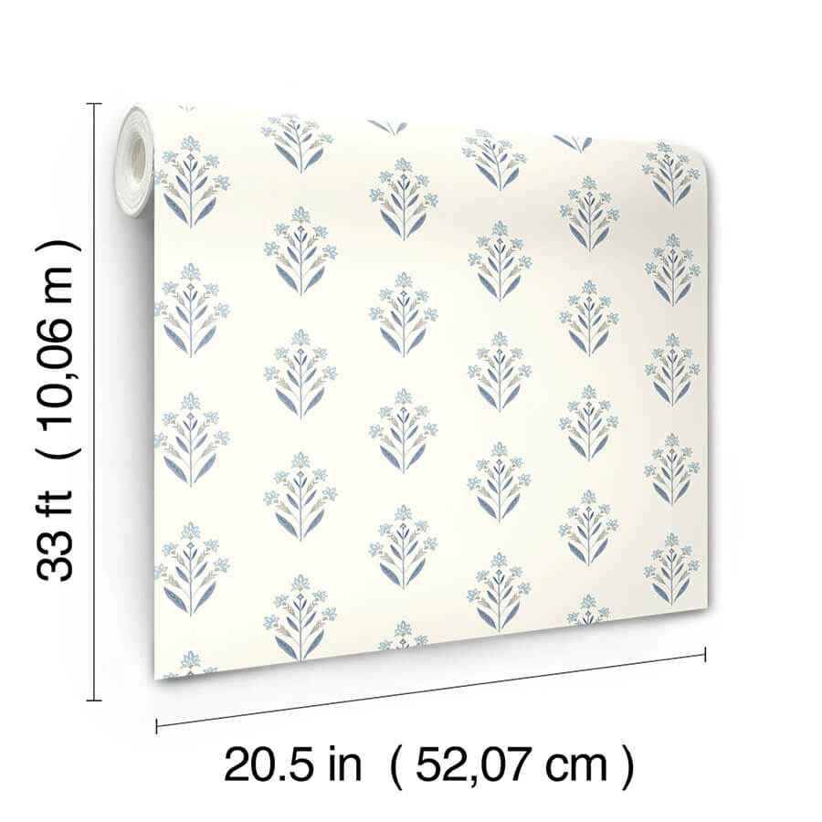 Kova Blue Floral Crest Wallpaper - York Wallcoverings - 3125-72347 - York Wallcoverings Wallpaper