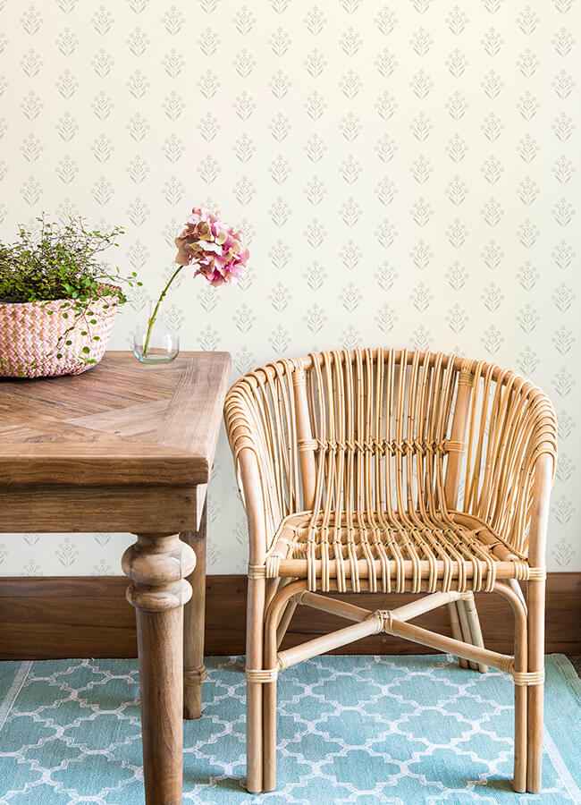 Kova Dove Floral Crest Wallpaper - York Wallcoverings - 3125-72349 - York Wallcoverings Wallpaper