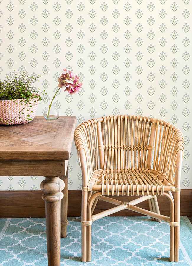 Kova Aquamarine Floral Crest Wallpaper - York Wallcoverings - 3125-72351 - York Wallcoverings Wallpaper