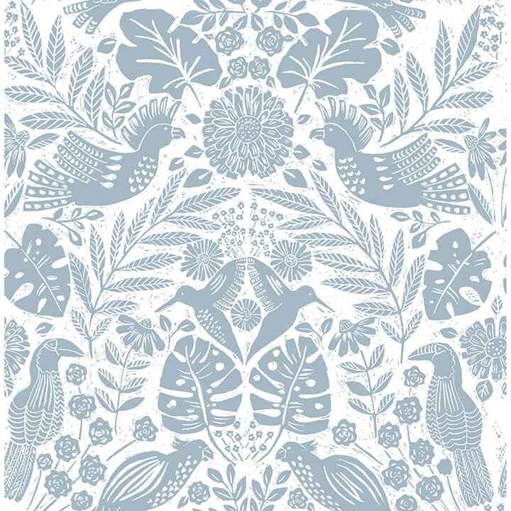 Nestle Blue Bird Block Print Wallpaper - York Wallcoverings - 4122-27000