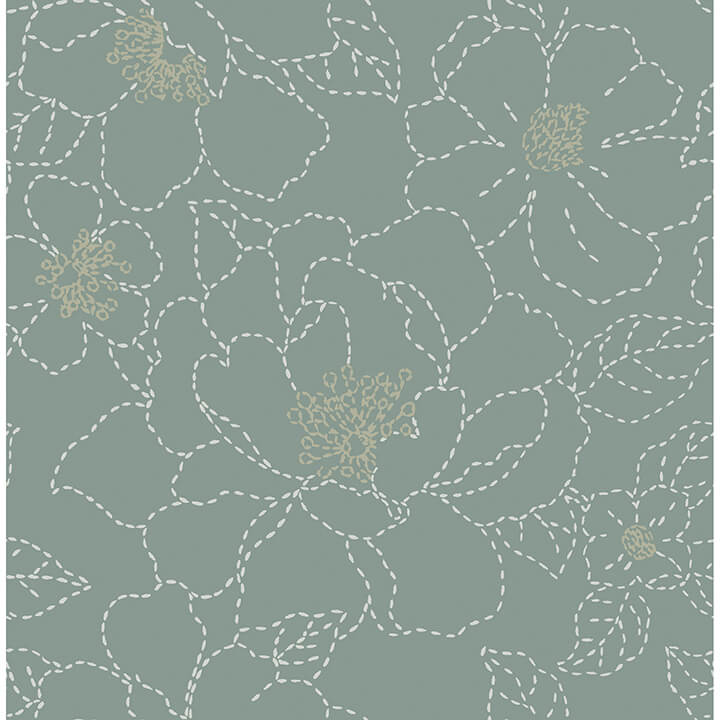 gardena-sea-green-embroidered-floral-wallpaper-york-wallcoverings-4122-27006 - York Wallcoverings Wallpaper