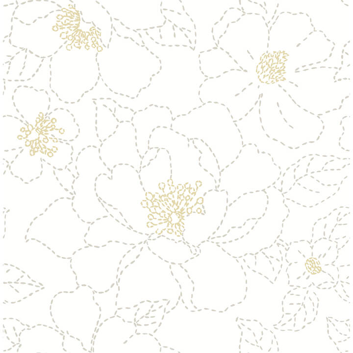 gardena-white-embroidered-floral-wallpaper-york-wallcoverings-4122-27007 - York Wallcoverings Wallpaper