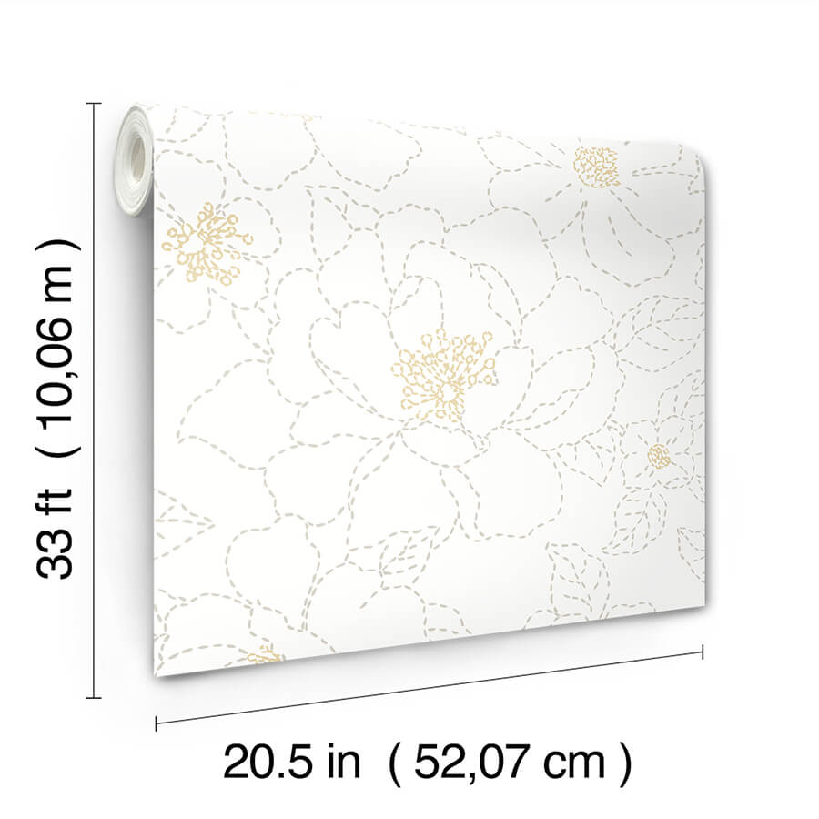 gardena-white-embroidered-floral-wallpaper-york-wallcoverings-4122-27007 - York Wallcoverings Wallpaper