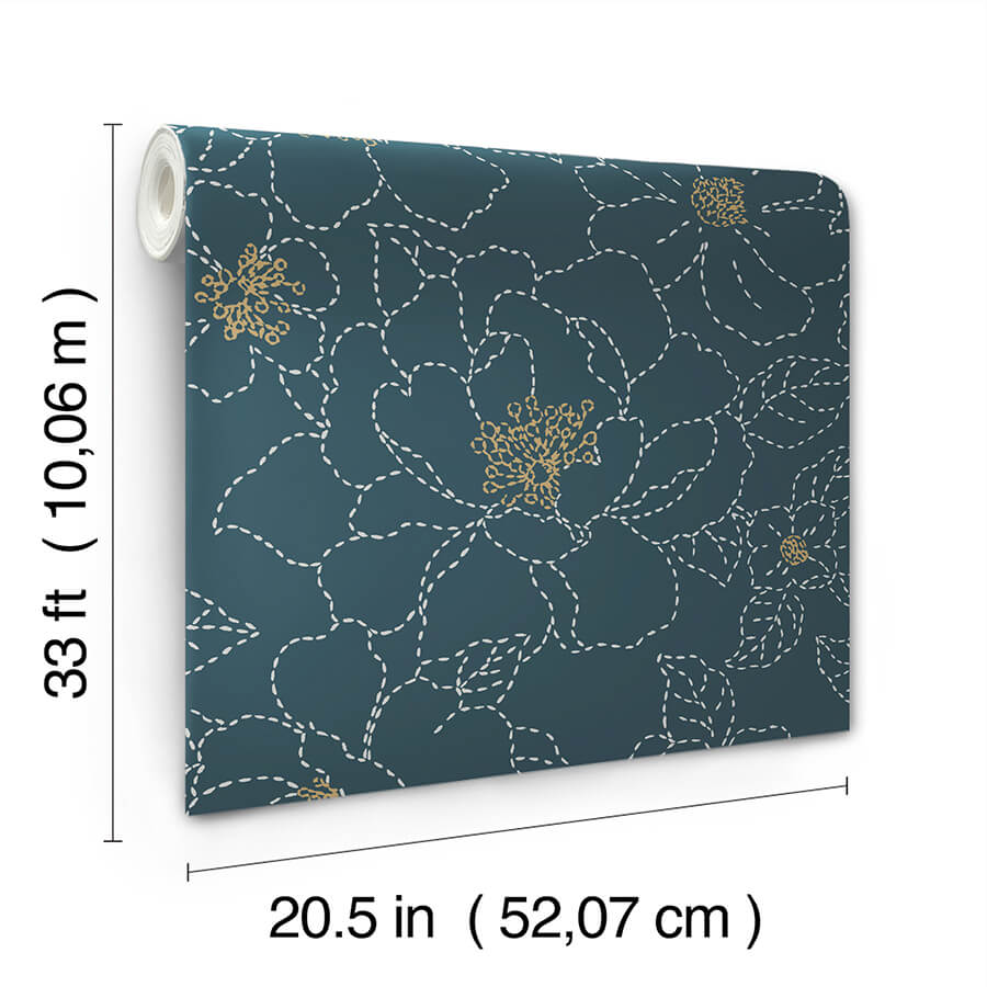 gardena-indigo-embroidered-floral-wallpaper-york-wallcoverings-4122-27009 - York Wallcoverings Wallpaper